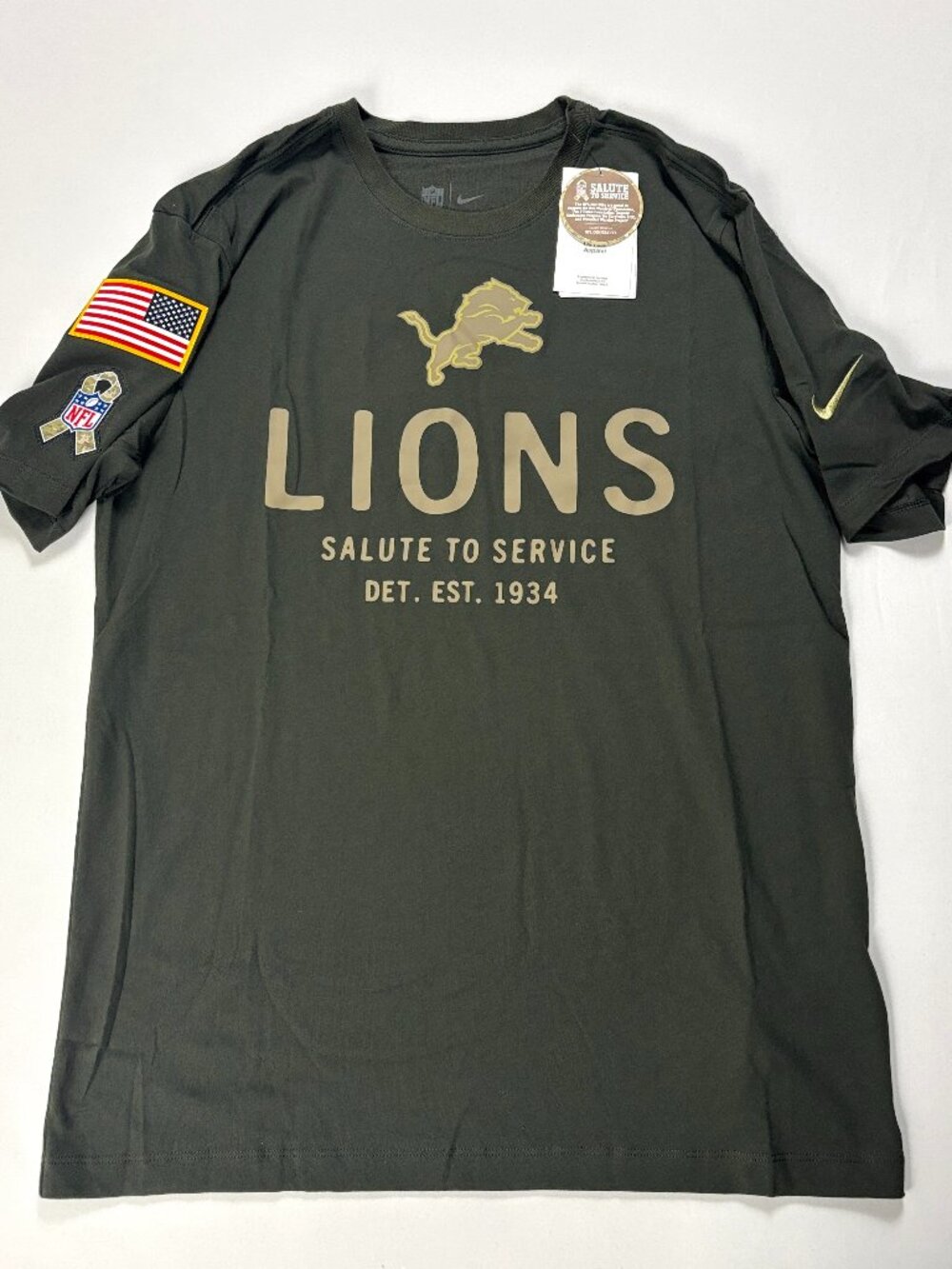 Detroit Lions Nike Mens Salute To Service Dri Fit T Shirt Army Green M NWT New